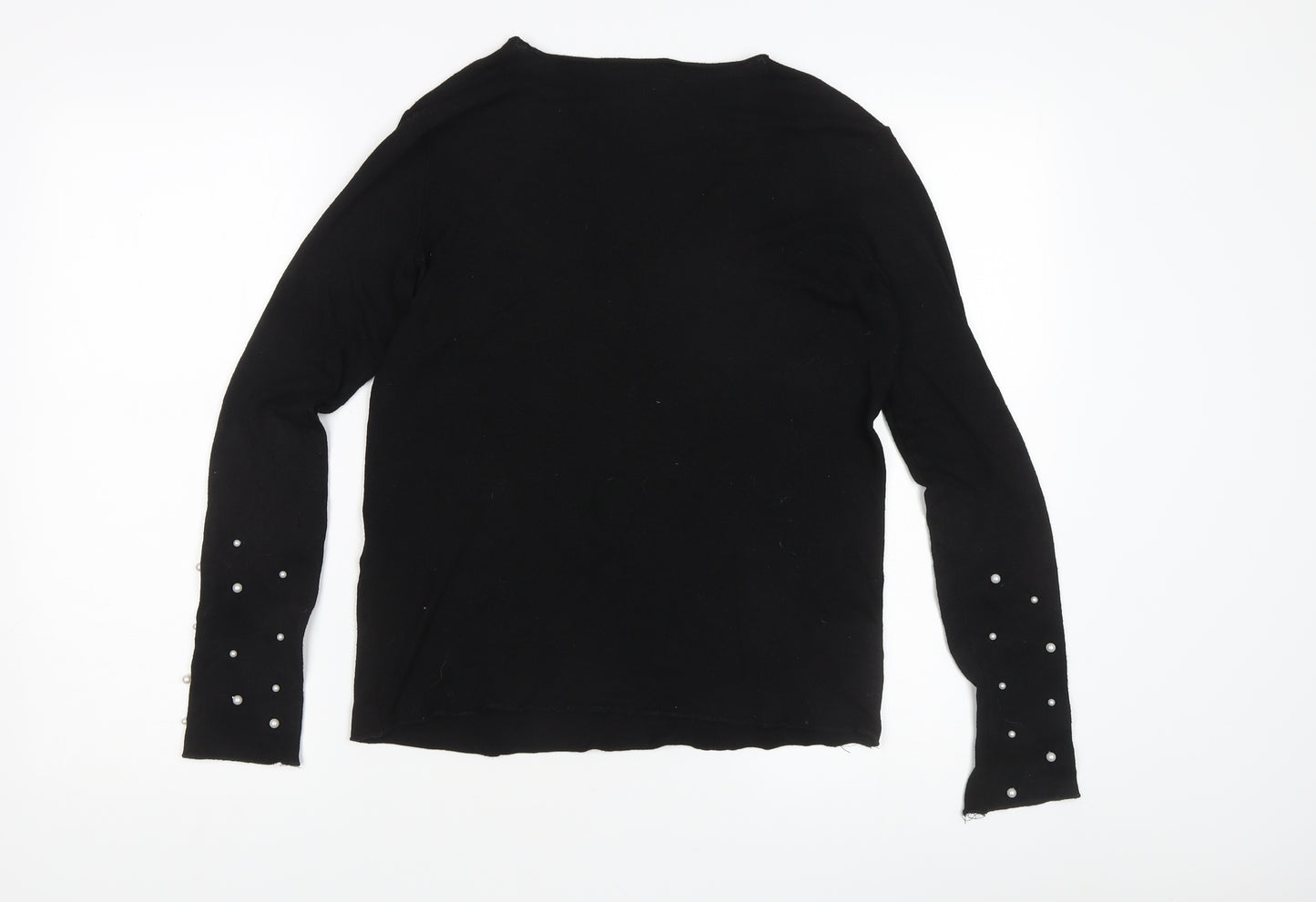 Zara Women's Black V-Neck Cotton Pullover Jumper Size 10