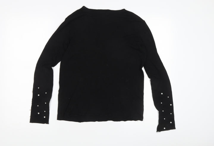 Zara Women's Black V-Neck Cotton Pullover Jumper Size 10