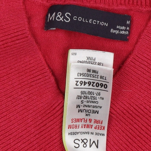 Marks and Spencer Pink V-Neck Women's Medium Jumper