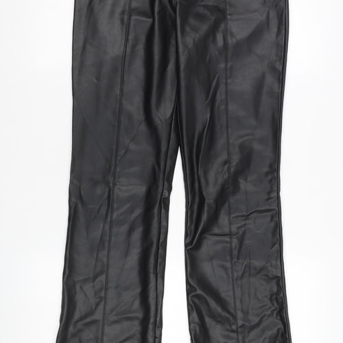 Zara Women's Black Flared Faux Leather Trousers M