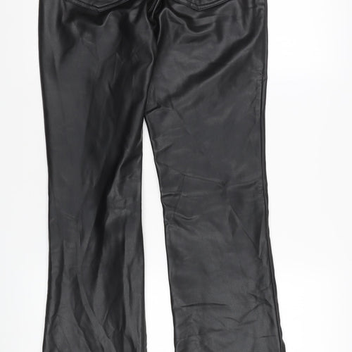 Zara Women's Black Flared Faux Leather Trousers M