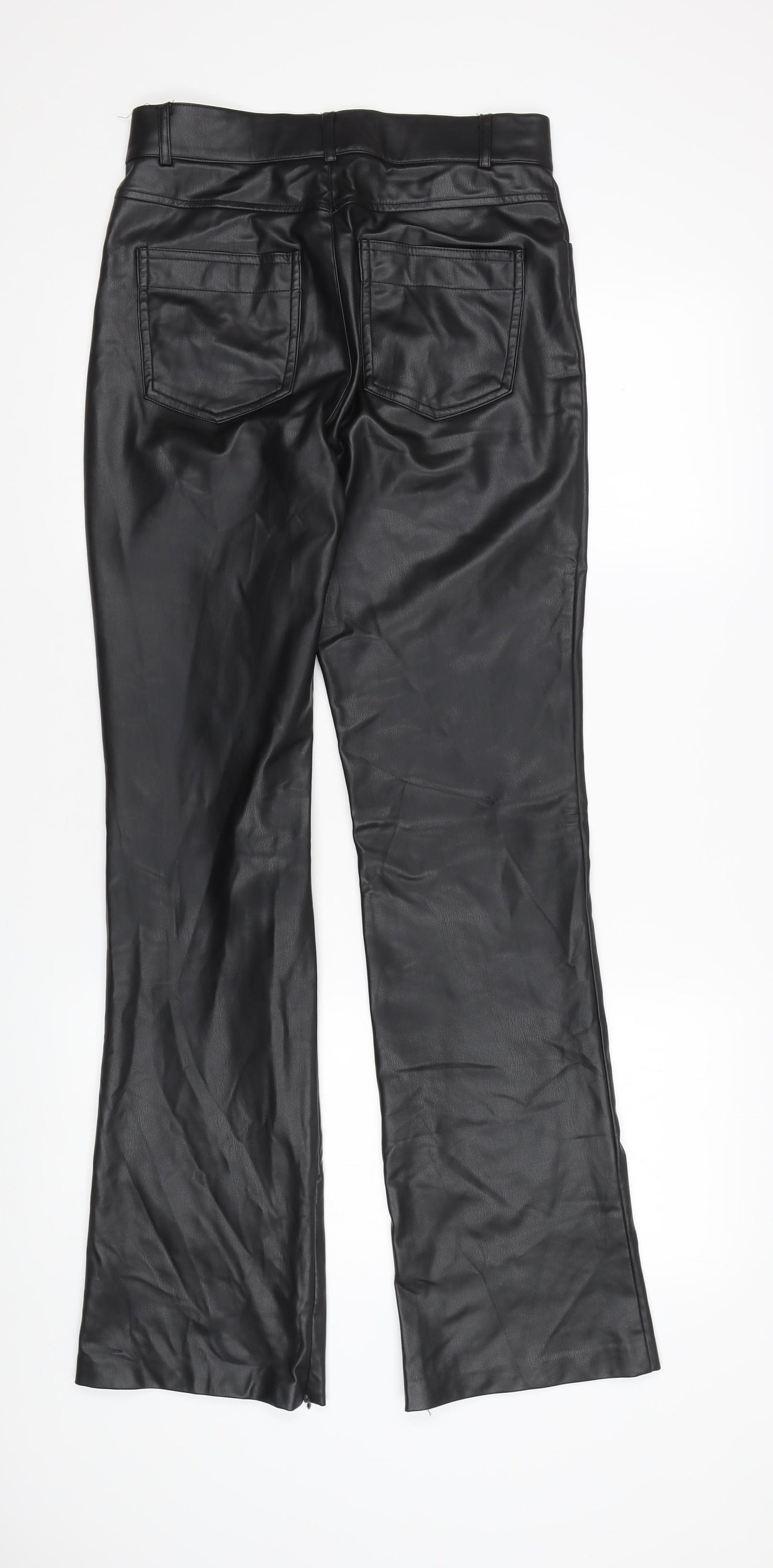 Zara Women's Black Flared Faux Leather Trousers M