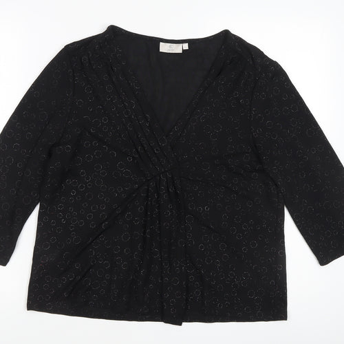 CC Women's Black Wrap Top, Petites XL, V-Neck Style
