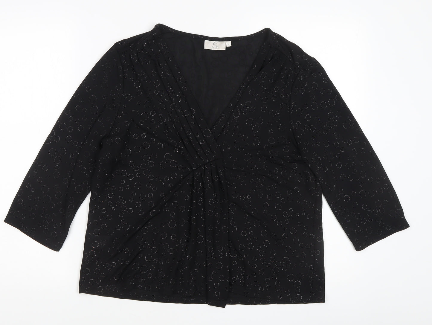 CC Women's Black Wrap Top, Petites XL, V-Neck Style