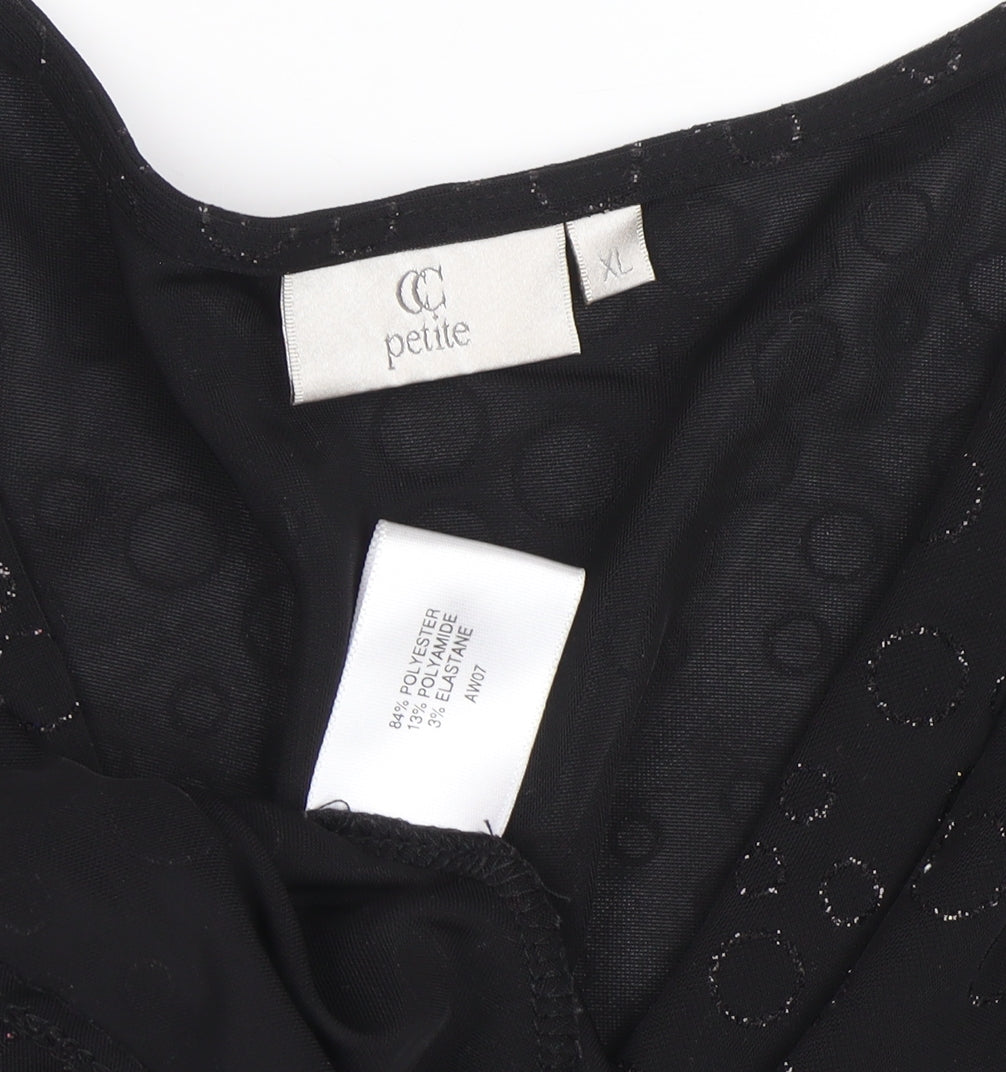 CC Women's Black Wrap Top, Petites XL, V-Neck Style