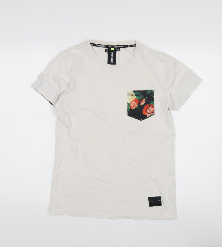 Criminal Damage Unisex White M T-Shirt Crew Neck Floral