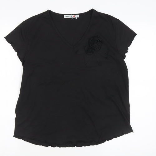 Poppy Women's Black V-Neck T-Shirt Size 18