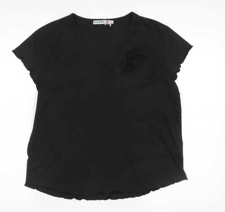 Poppy Women's Black V-Neck T-Shirt Size 18