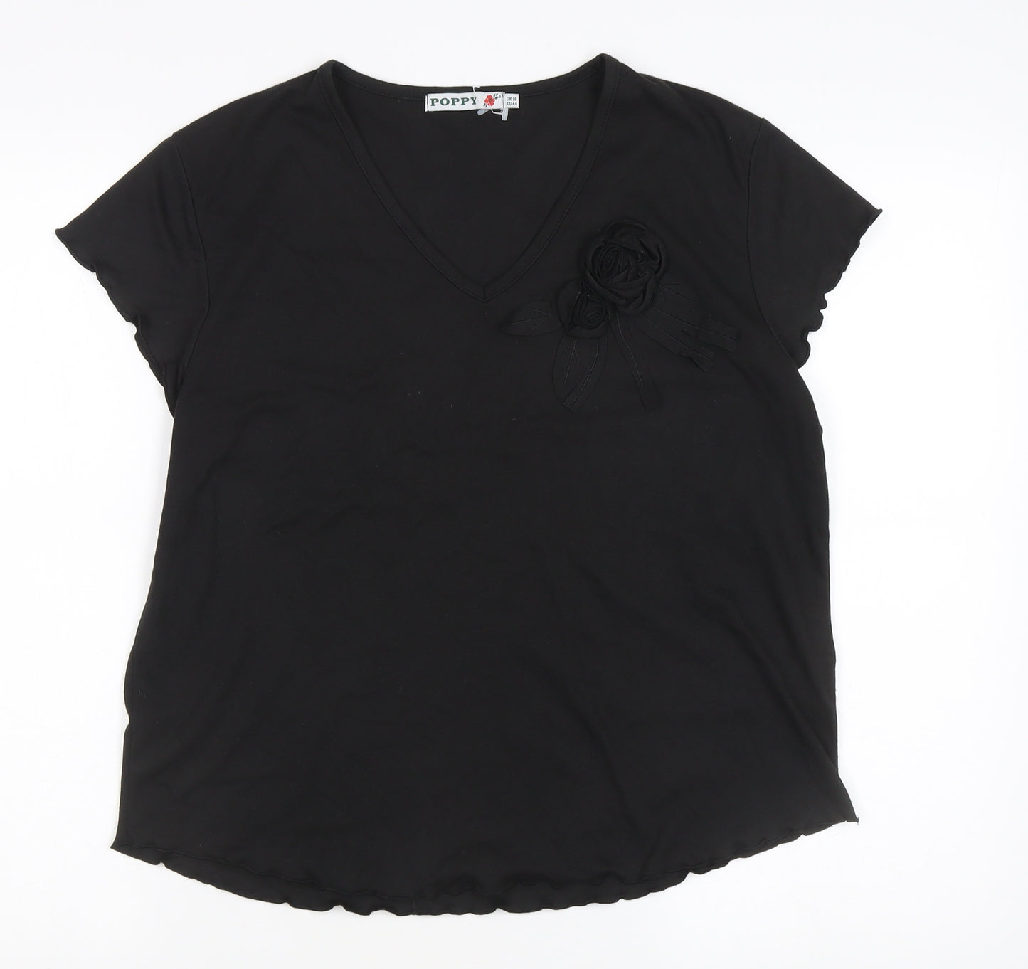 Poppy Women's Black V-Neck T-Shirt Size 18