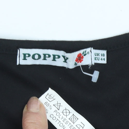 Poppy Women's Black V-Neck T-Shirt Size 18