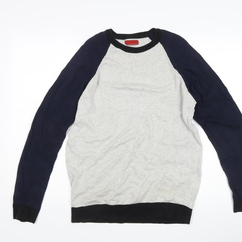 Zara Man Grey Blue Crew Neck Pullover Jumper Men