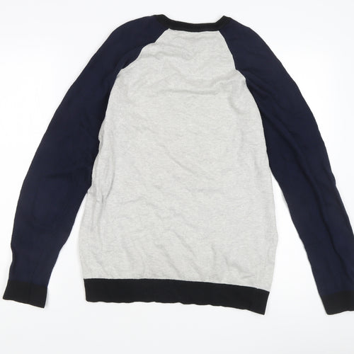 Zara Man Grey Blue Crew Neck Pullover Jumper Men