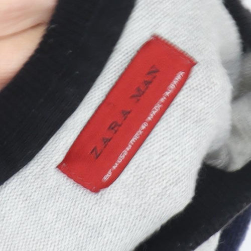 Zara Man Grey Blue Crew Neck Pullover Jumper Men