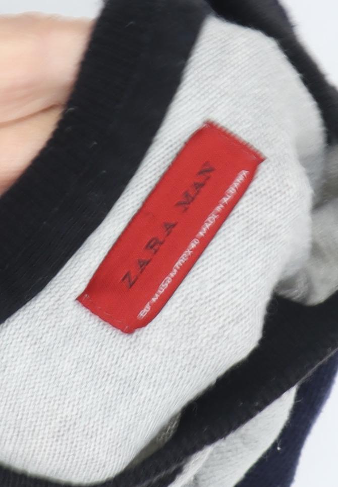 Zara Man Grey Blue Crew Neck Pullover Jumper Men