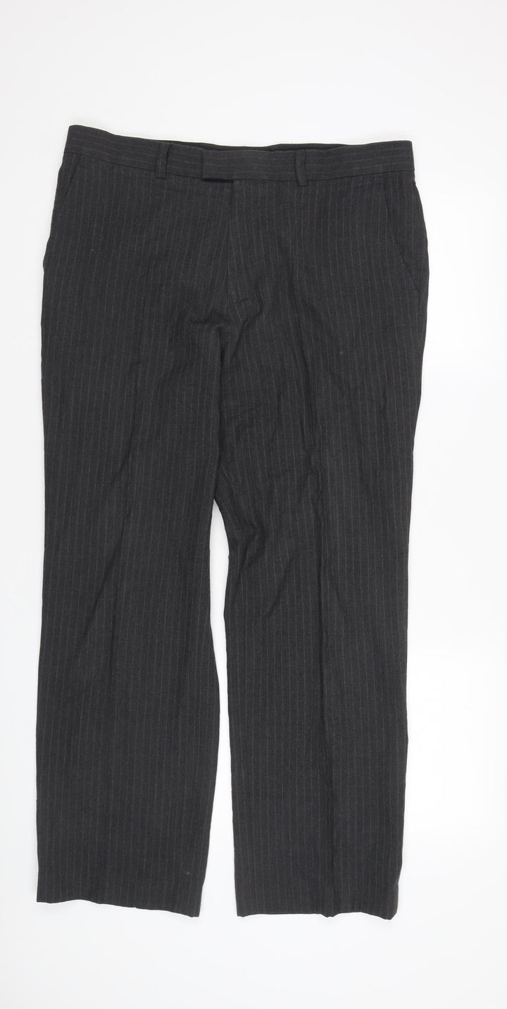 Burton Men's Grey Striped Trousers 36R