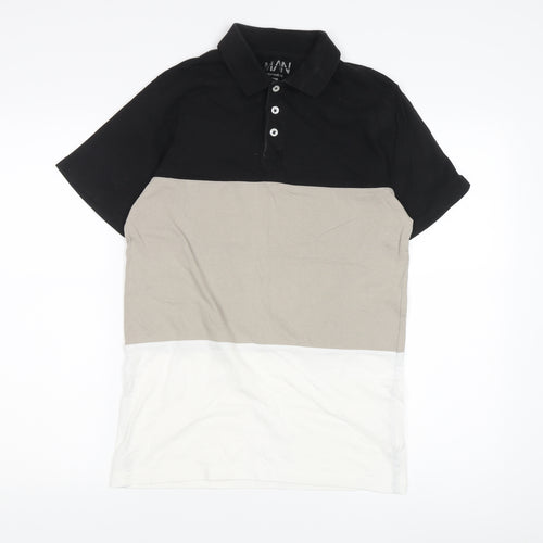 boohooMAN Men's Colourblock Polo, Small, Black/Beige