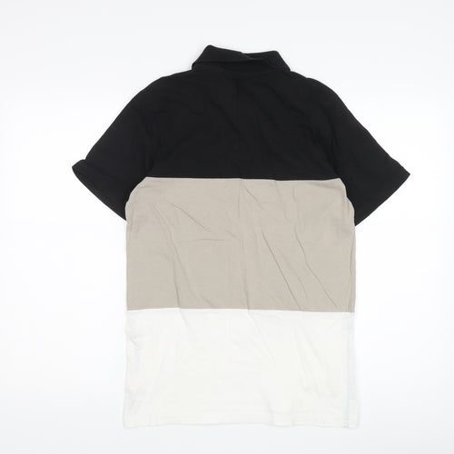 boohooMAN Men's Colourblock Polo, Small, Black/Beige