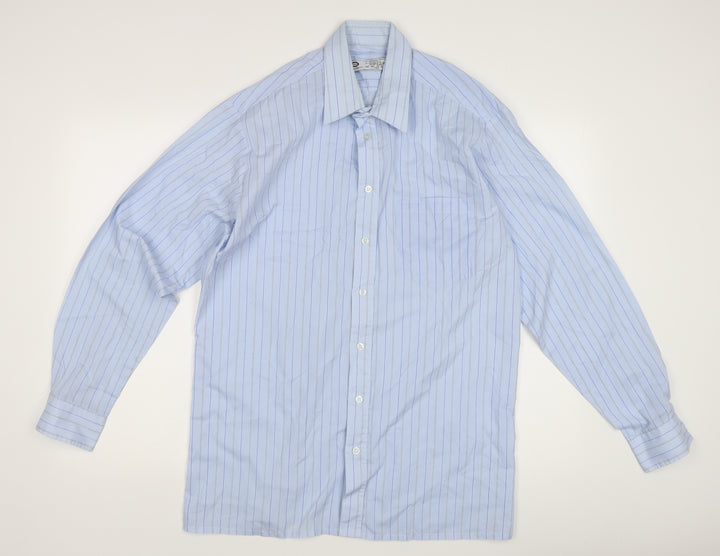 C&A Men’s Blue Striped Dress Shirt M Cotton Blend