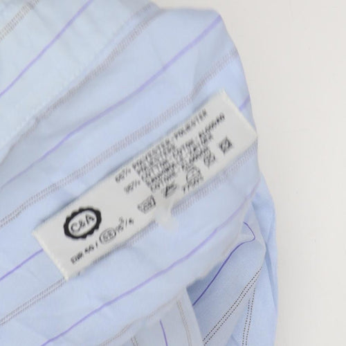 C&A Men’s Blue Striped Dress Shirt M Cotton Blend