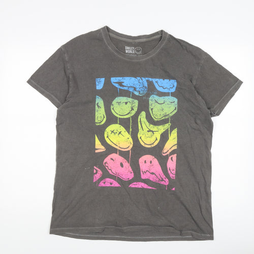 Smiley World Grey Funny Graphic Print T-Shirt, M, Men's