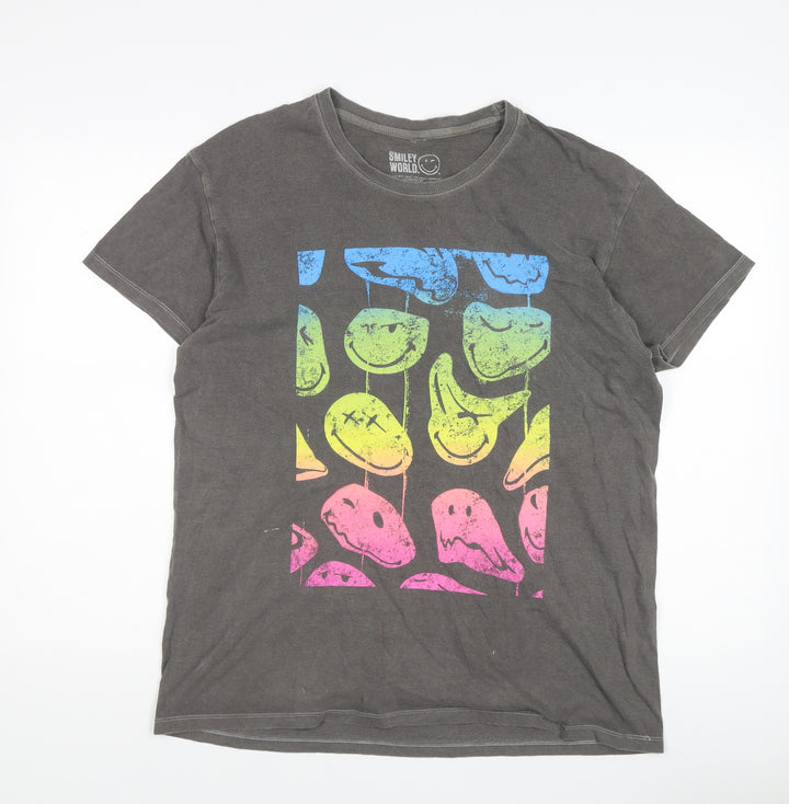Smiley World Grey Funny Graphic Print T-Shirt, M, Men's