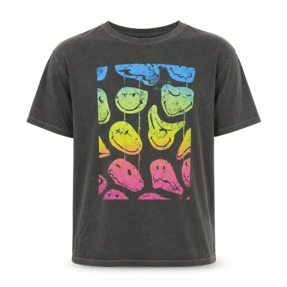 Smiley World Grey Funny Graphic Print T-Shirt, M, Men's