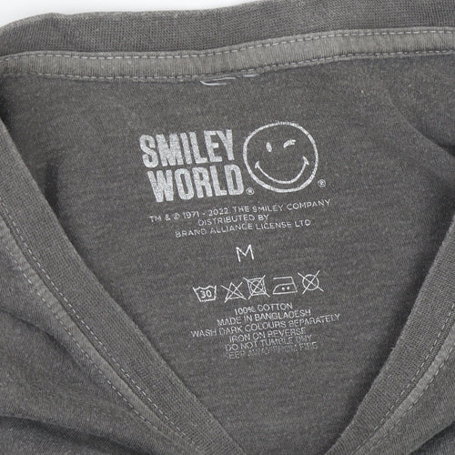 Smiley World Grey Funny Graphic Print T-Shirt, M, Men's