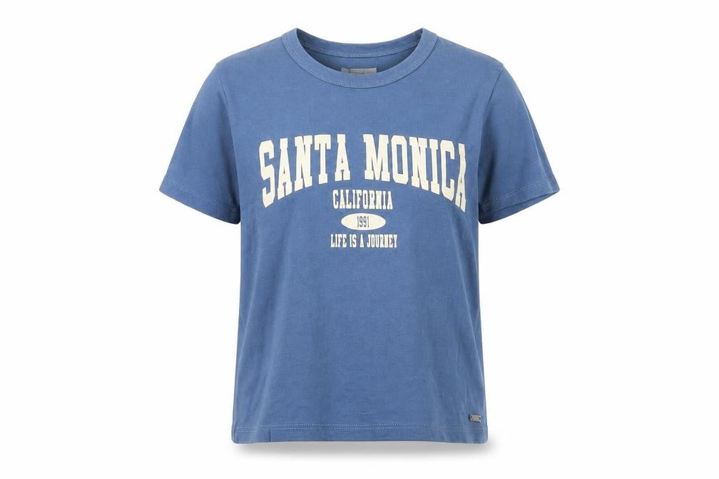 Front view of Panic Republic unisex kids blue graphic t-shirt l