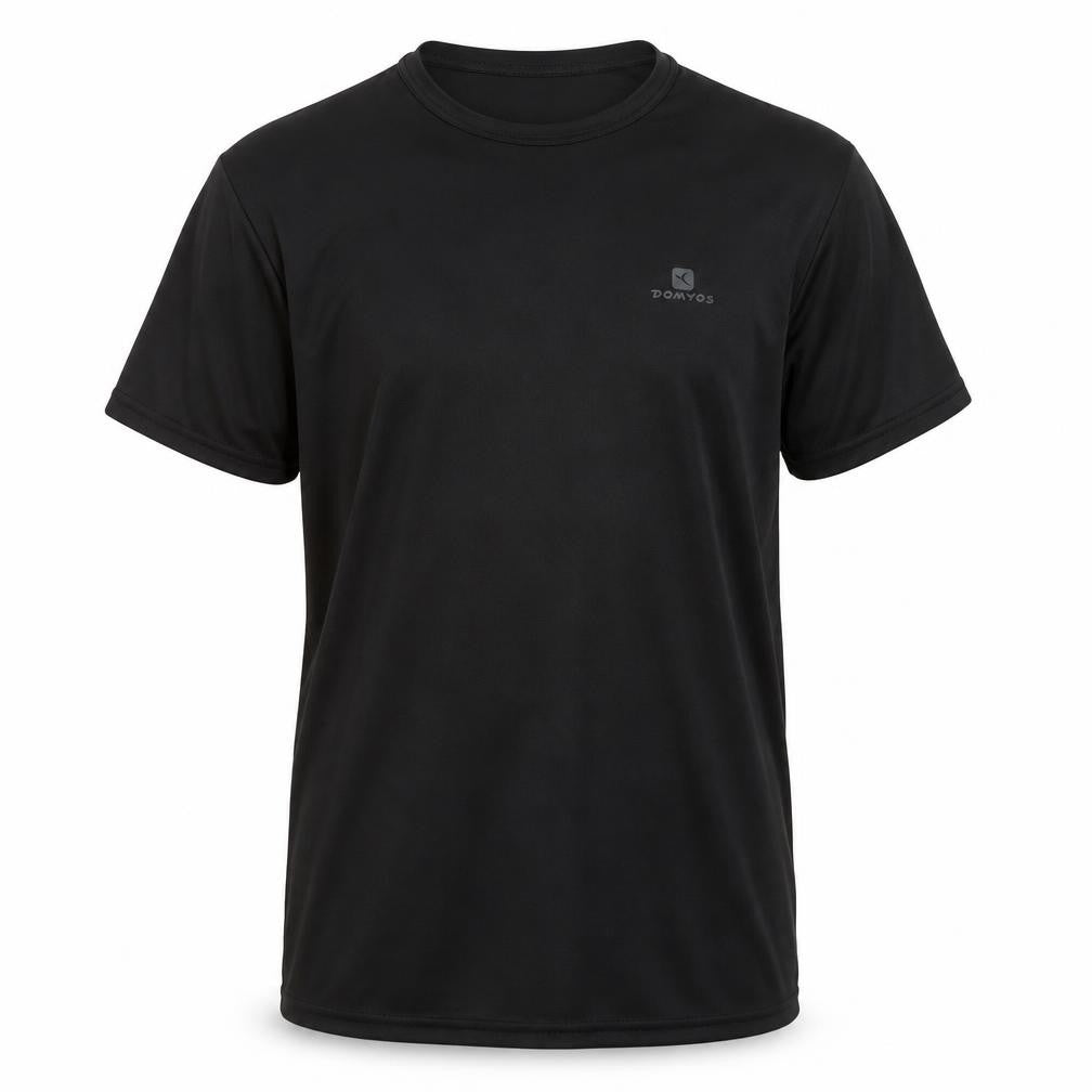 Front view of Decathlon Men's Black Basic Gym T-Shirt, size S