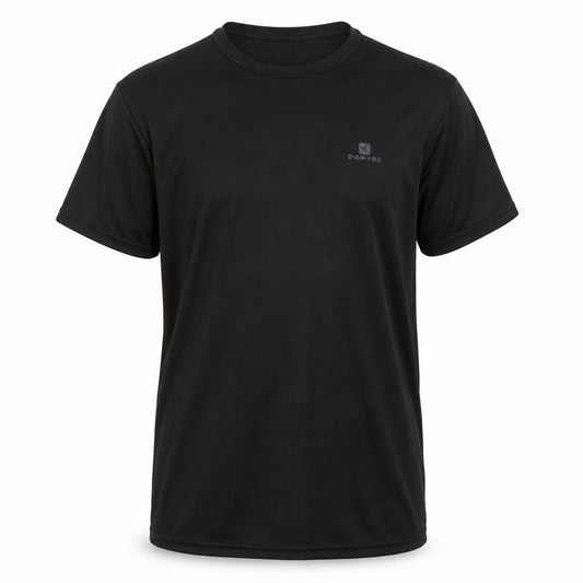 Front view of Decathlon Men's Black Basic Gym T-Shirt, size S