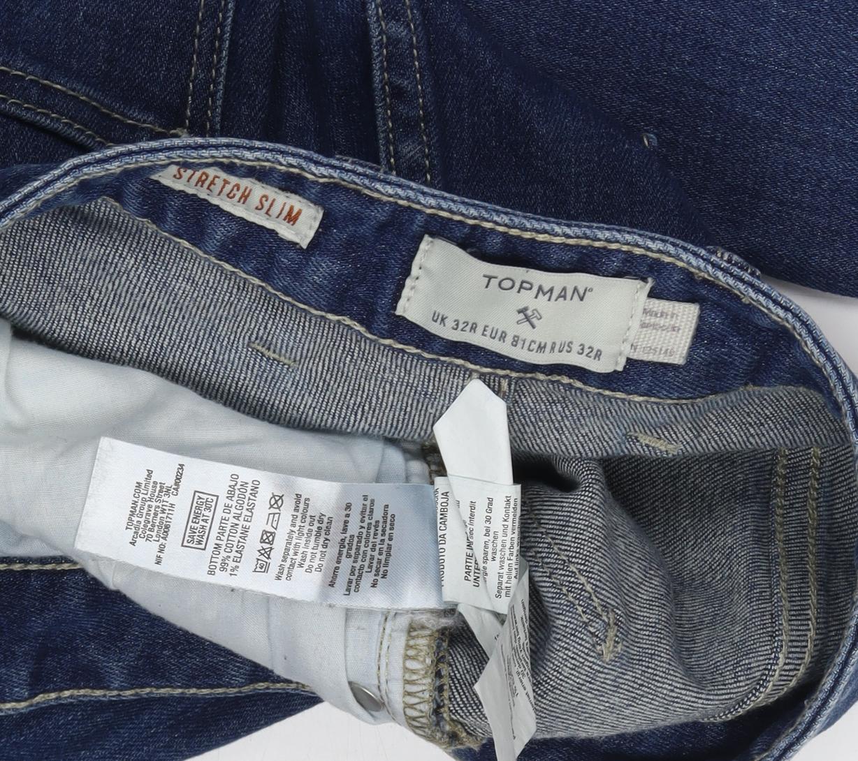 Topman Men's Blue Slim Fit Denim Jeans Size 32
