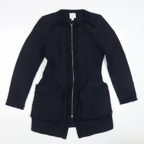 H&M Women's Blue Long Basic Coat, Size 6