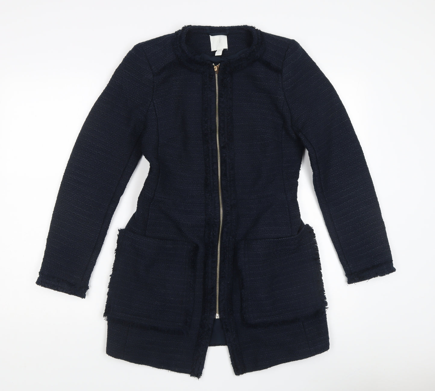 H&M Women's Blue Long Basic Coat, Size 6