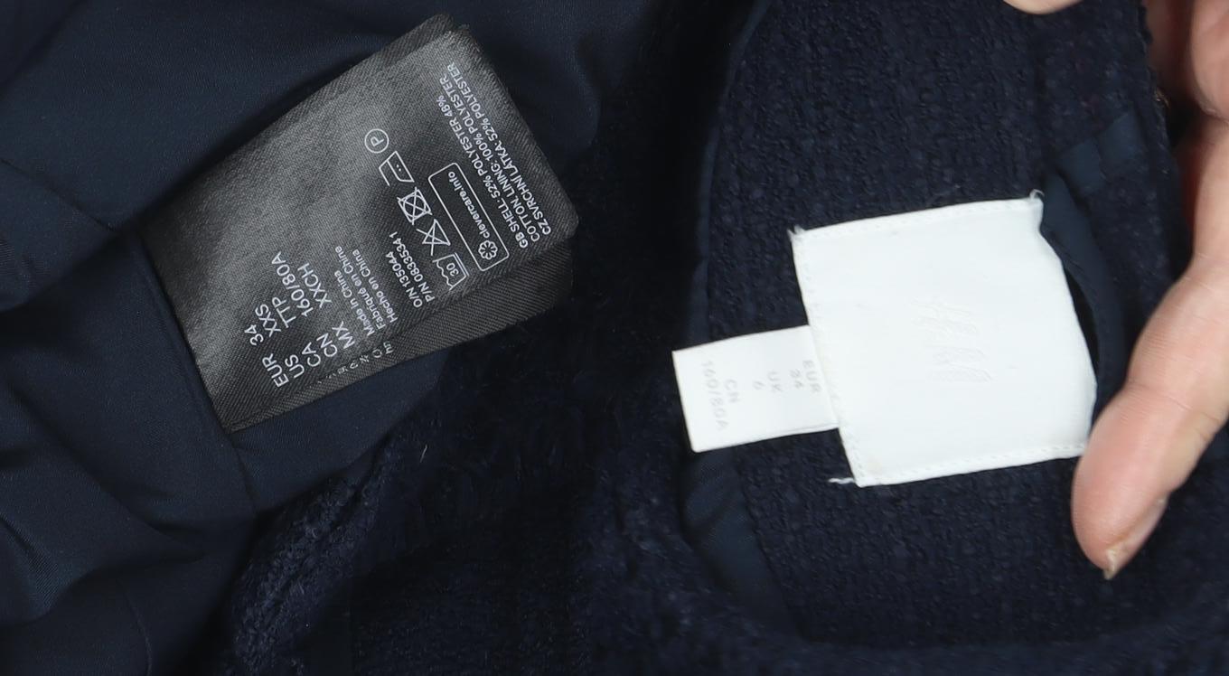 H&M Women's Blue Long Basic Coat, Size 6