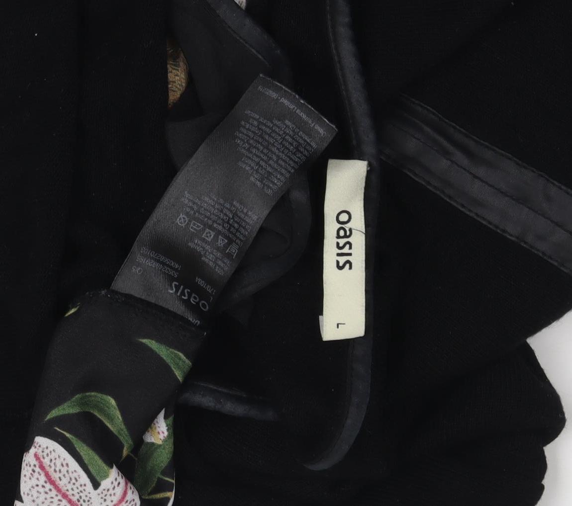 Oasis Women's Black Floral Embroidered Top - L