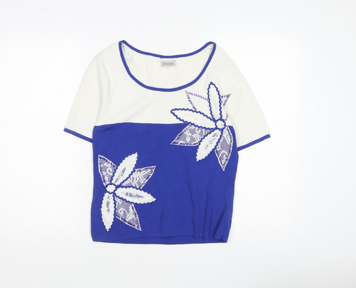 Roman Originals Women's Blue Floral Pullover Jumper S