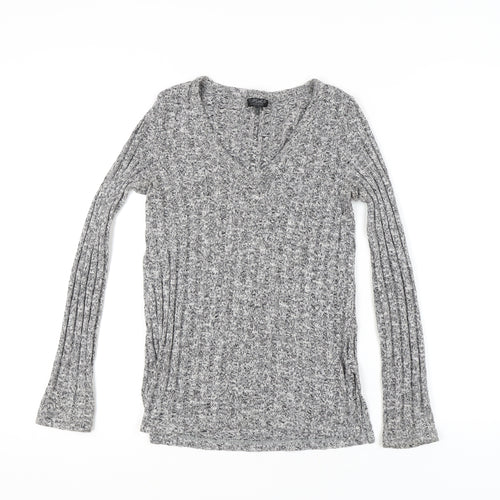 Topshop Women's Grey V-Neck Pullover Jumper Size 8