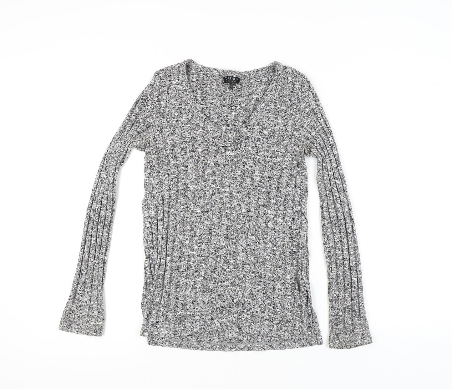 Topshop Women's Grey V-Neck Pullover Jumper Size 8