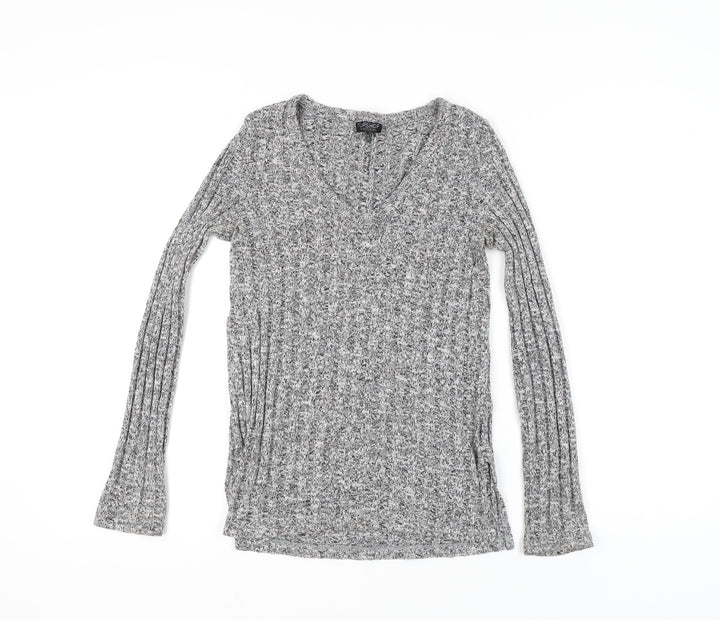 Topshop Women's Grey V-Neck Pullover Jumper Size 8