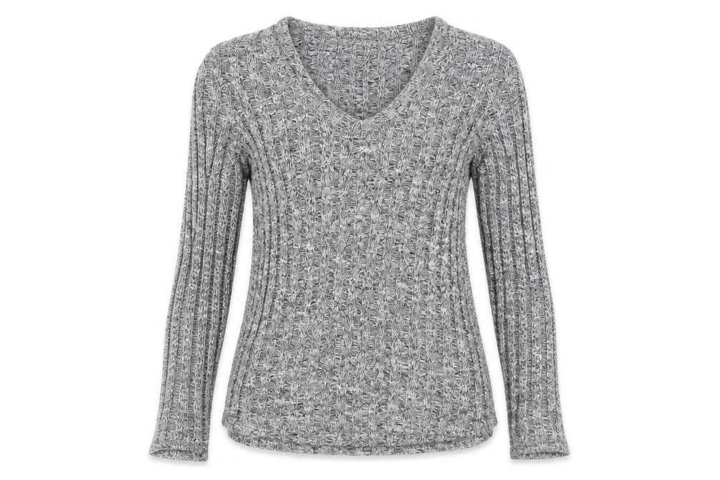 Front view of Topshop Women's Grey V-Neck jumper, size 8