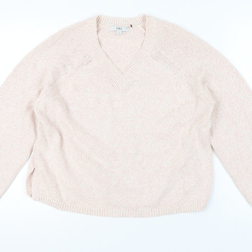 Marks and Spencer Women Pink Pullover Jumper M V-Neck