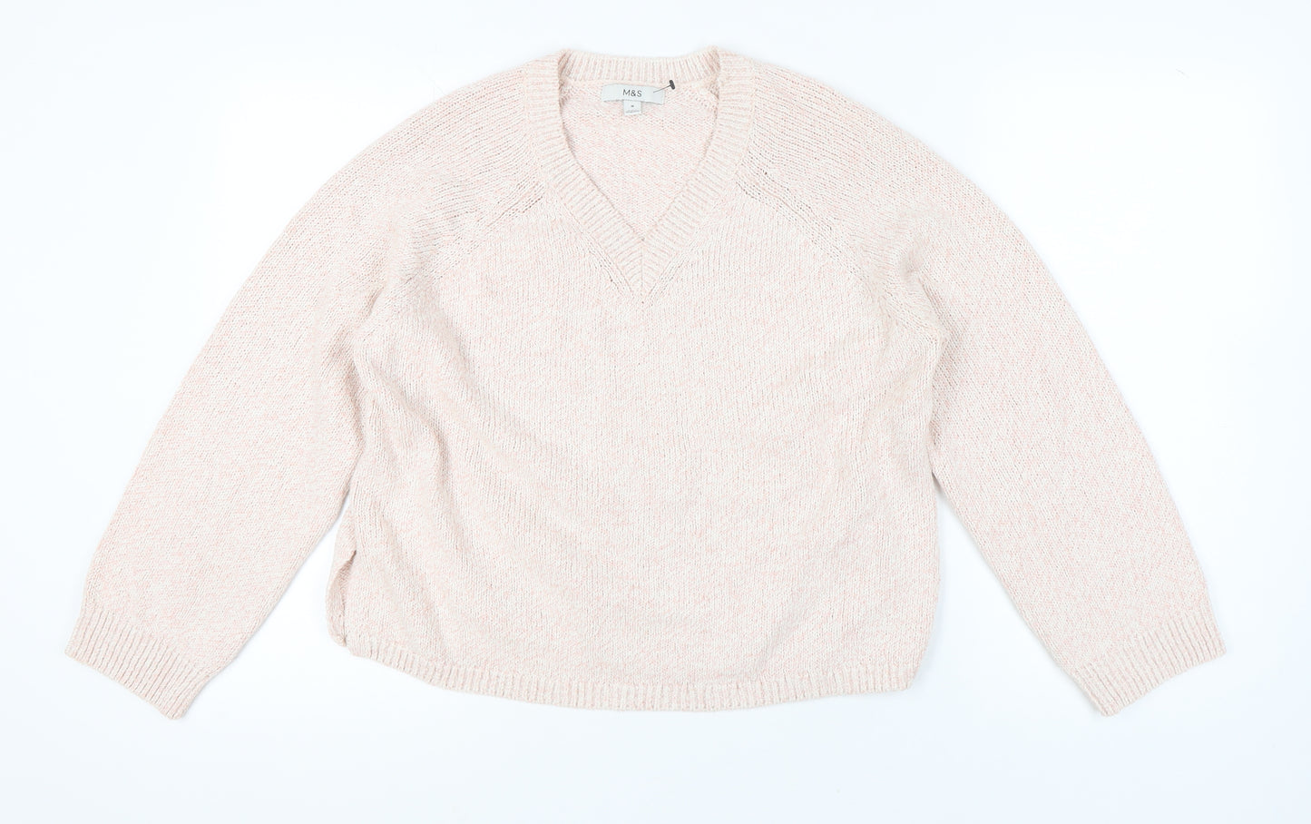 Marks and Spencer Women Pink Pullover Jumper M V-Neck