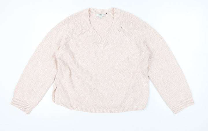 Marks and Spencer Women Pink Pullover Jumper M V-Neck