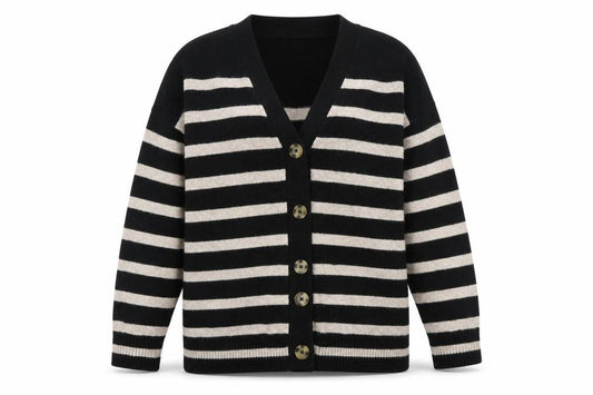 Front view of Primark Women's Black Stripe Cardigan, size L