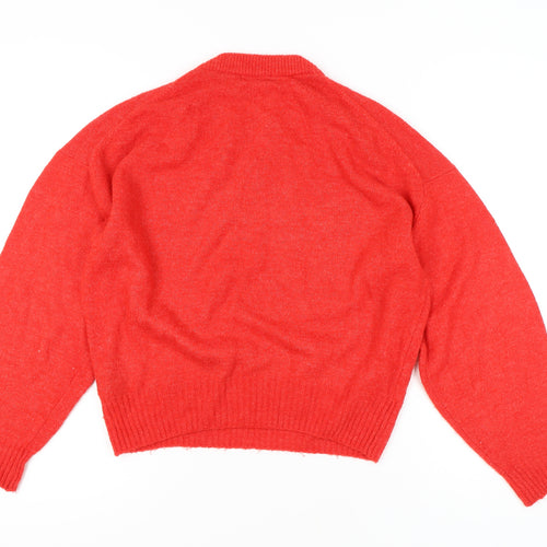 H&M Women's Red Mock Neck Beaded Jumper Size S