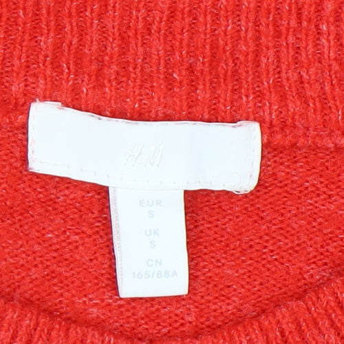 H&M Women's Red Mock Neck Beaded Jumper Size S