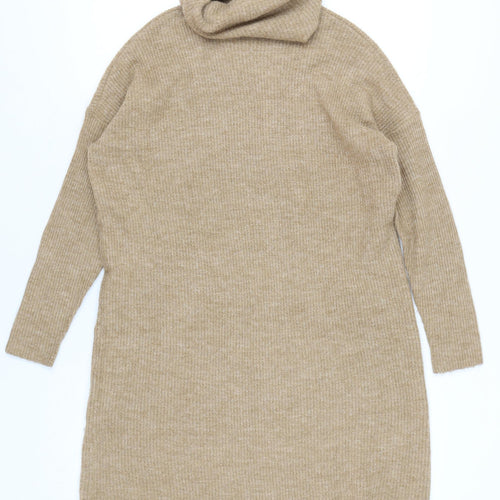 ONLY Women's Beige Cowl Neck Knit Dress M
