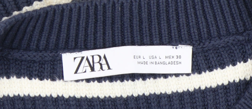 Zara Women's Blue Striped Vest Jumper Size 14