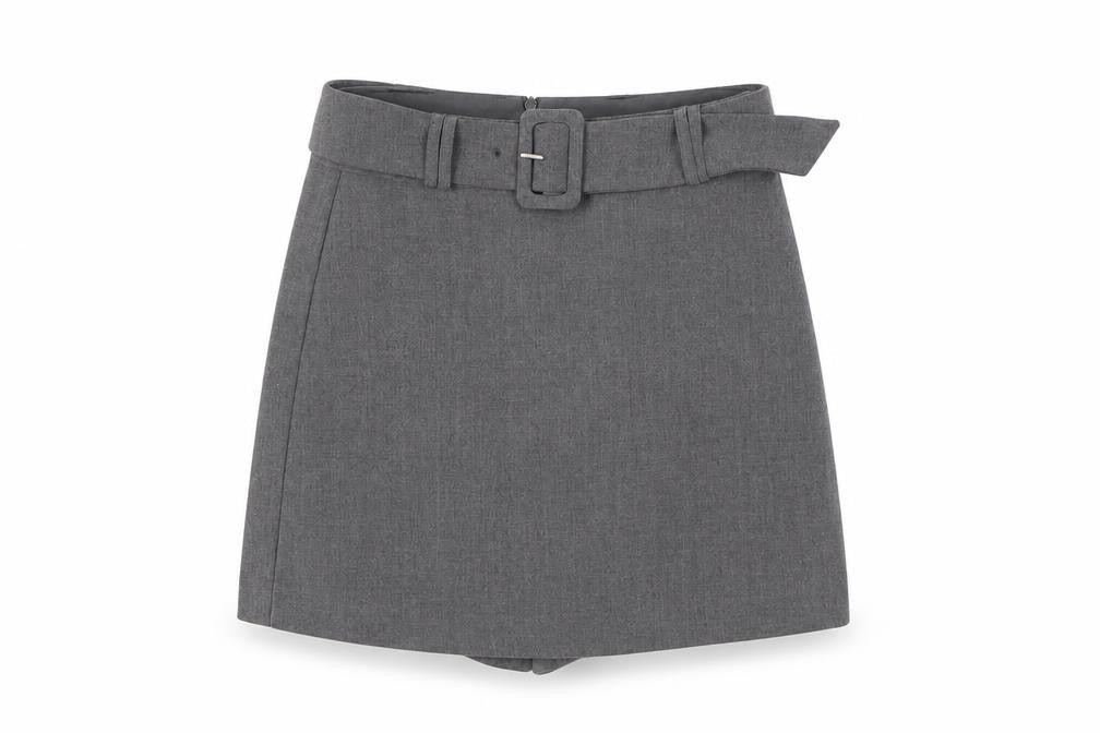 Front view of Stradivarius Women's Grey Wrap Shorts UK, size 6