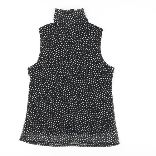 New Look Women's Black Polka Dot Bow Neck Sleeveless Blouse